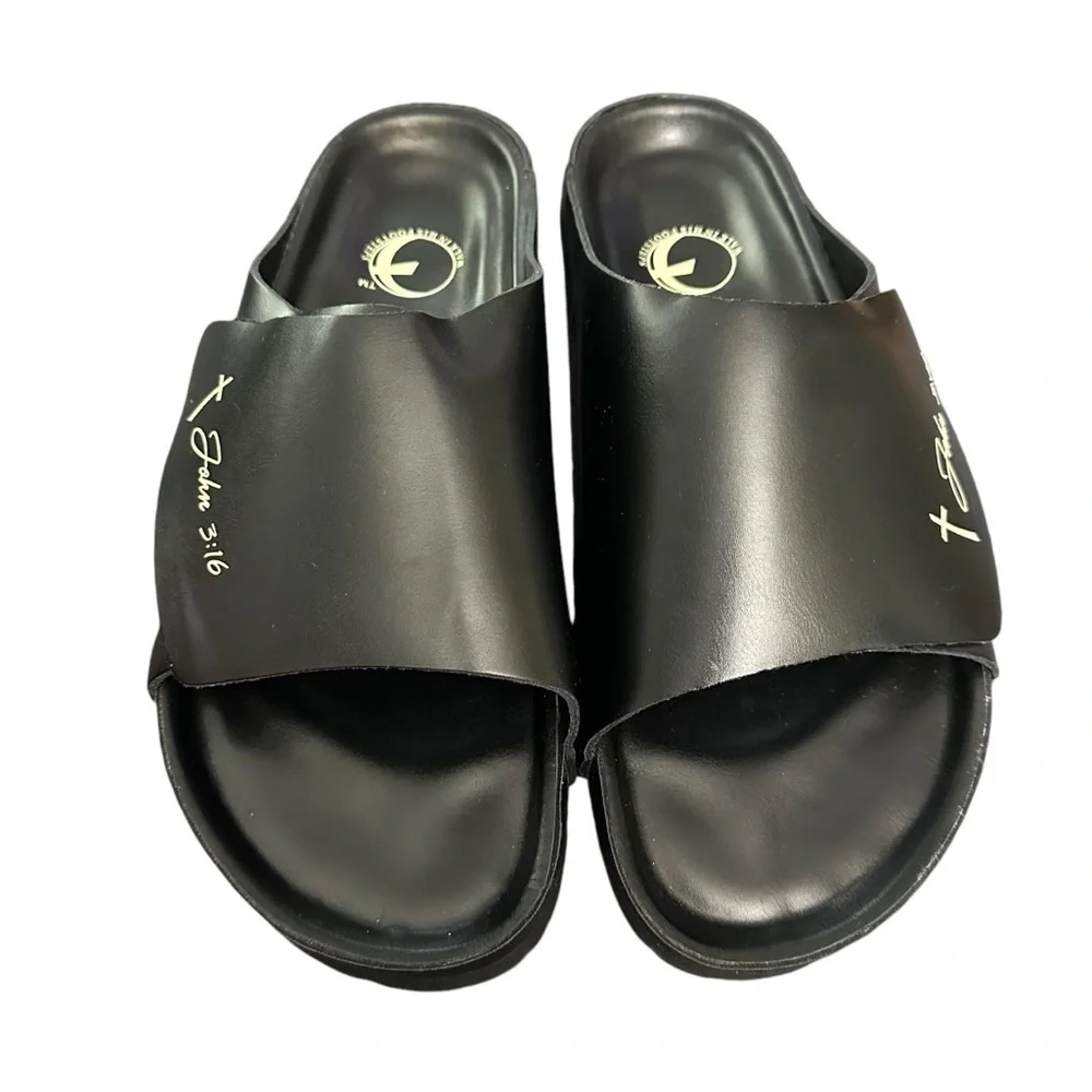 Men’s Revival Slides Sandals John 3:16 Christian Easter Cross Men’s 10 1/2